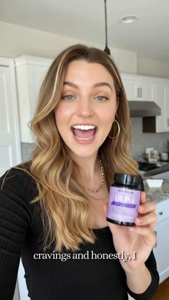 AI avatar wellness ad — AI-generated presenter holding a supplement jar