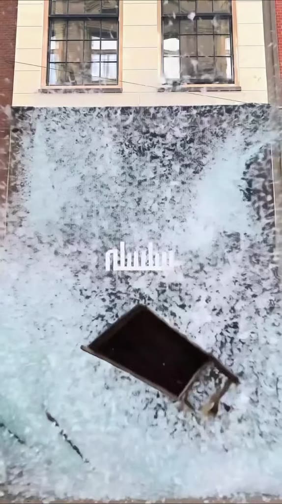 AI-generated vertical brand film — shattered glass and logo reveal